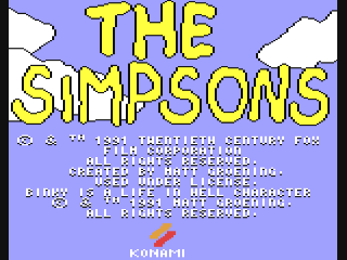 The Simpsons Arcade Game title screen for Commodore 64